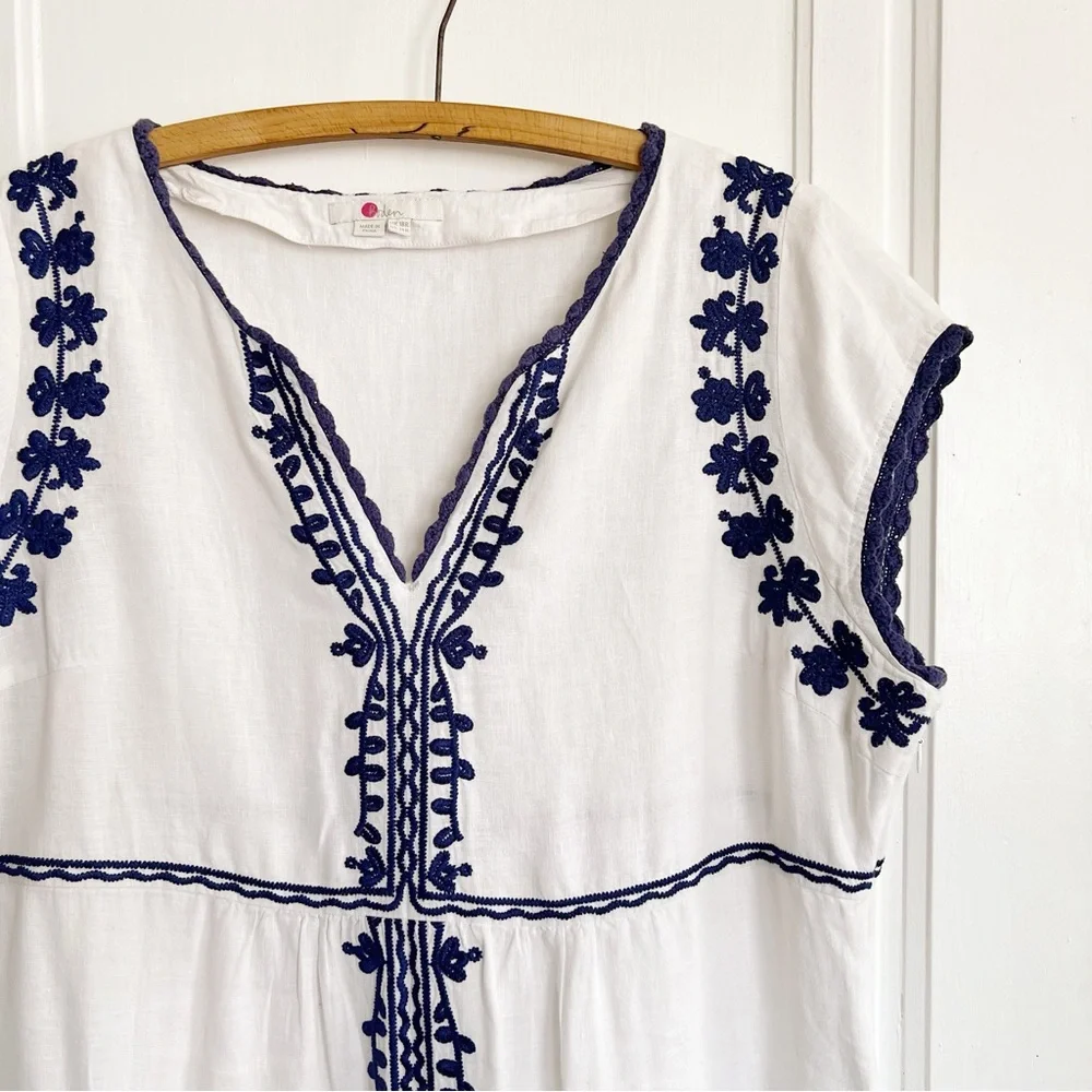 Boden White and Blue Cap Sleeve Sheath Dress - Picture 4 of 13